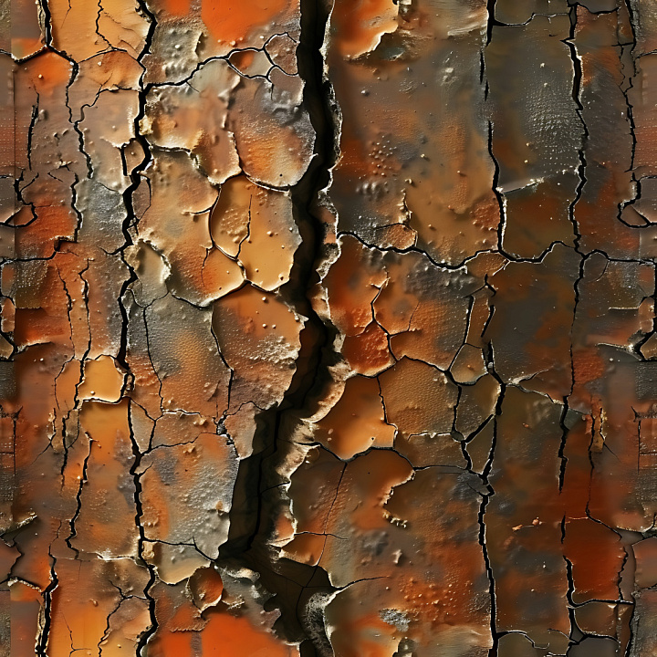 Cracked Rusty Metal With Deep Fractures And Vivid Orange Patina seamless PBR texture preview