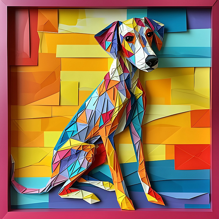 of a Colorful Origami-Style Dog with Geometric Facets seamless PBR texture preview