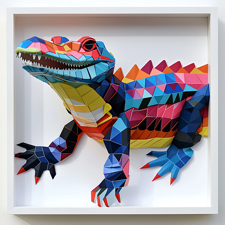 Animal of Colorful Origami-Style Caiman Reptile Scales seamless PBR texture preview