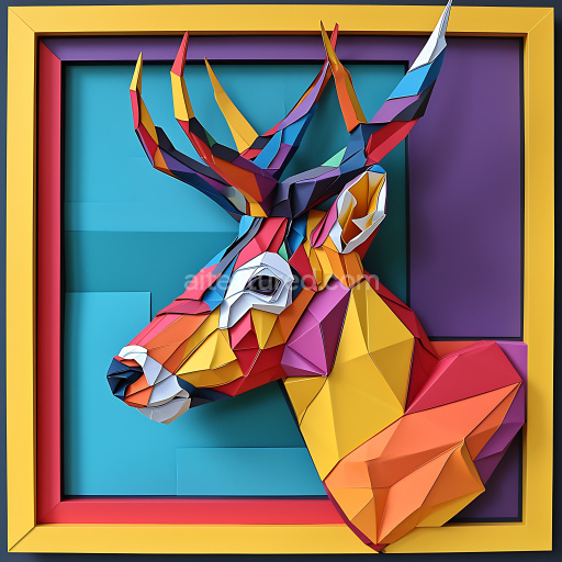 Seamless 3D PBR Texture of Vibrant Origami Style Chamois Head