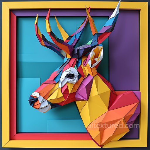 Animal - Seamless 3D PBR Texture of Vibrant Origami Style Chamois Head texture preview