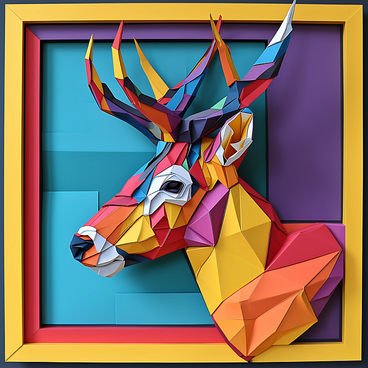 Animal of Vibrant Origami Style Chamois Head seamless PBR texture preview