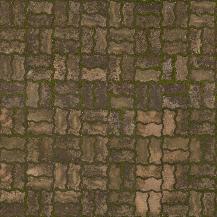 Moss Pavement Dirty - Brick Road Albedo Brick Moss Asphalt seamless PBR texture preview
