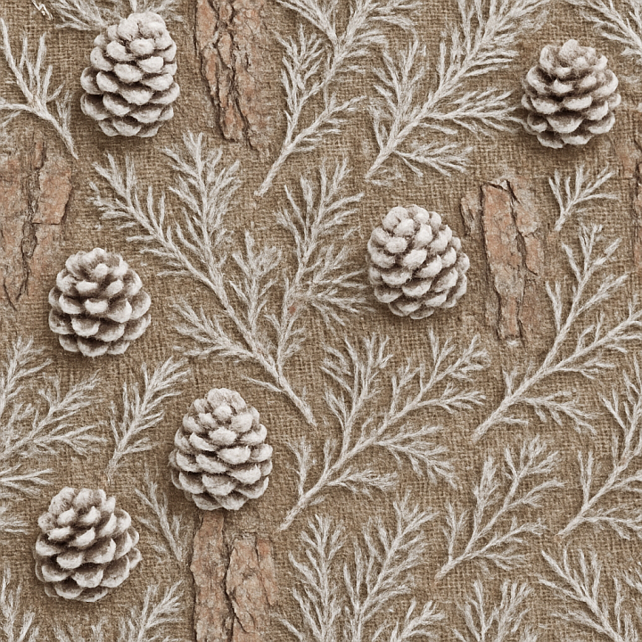 of Snowy Pinecone Natural Winter Holiday Surface Wood seamless PBR texture preview