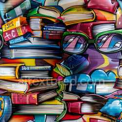 seamless Seamless 3D PBR Graffiti Texture Featuring Stacked Books and Green Glasses on Brick Wall texture 8k free download PBR