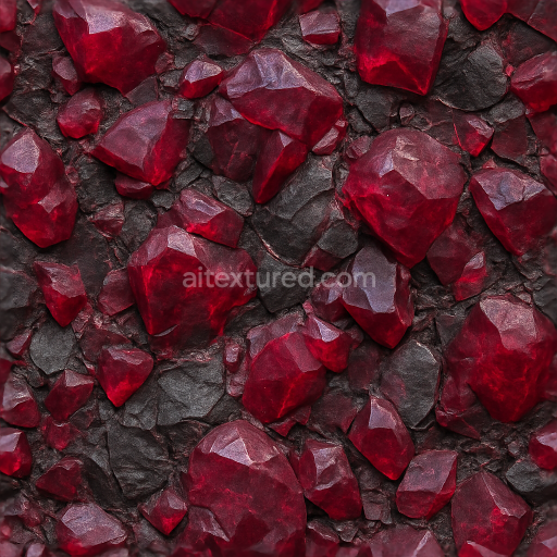 Seamless 3d texture pbr 8k of rough spinel mineral veins with deep red fractured crystal shards and natural vein patterns