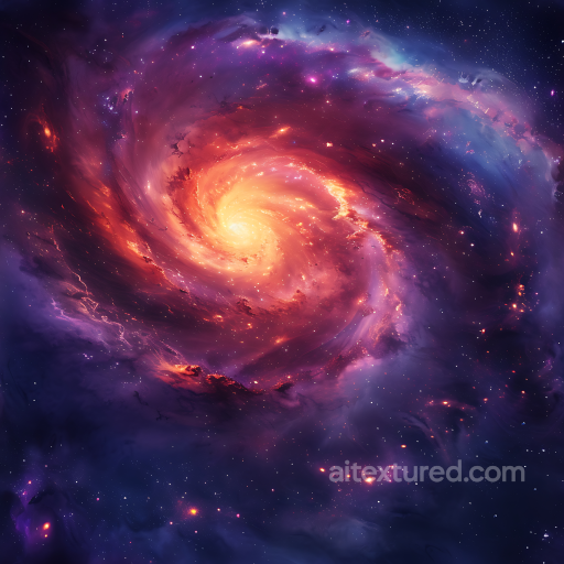 Space Texture Featuring Glowing Spiral Galaxy Nebula in Vivid Colors seamless Star, space, planets PBR texture