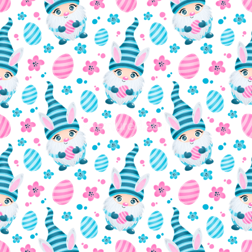 Seamless 3D PBR Texture of Cute Cartoon Easter Gnomes and Eggs