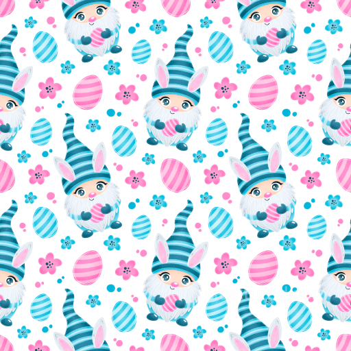 All Easter Digital paper Texture of Cute Cartoon Easter Gnomes and Eggs seamless All Easter Digital paper PBR texture