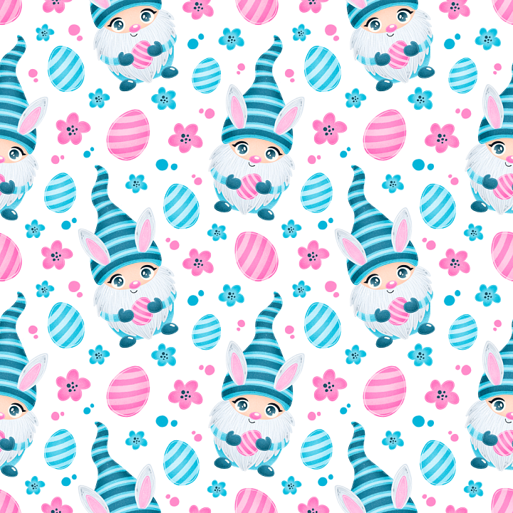All Easter Digital paper of Cute Cartoon Easter Gnomes and Eggs seamless PBR texture preview