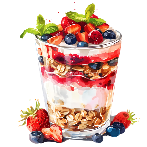 Preview — Breakfast Yogurt Parfait with Mixed Berries and Granola Illustration