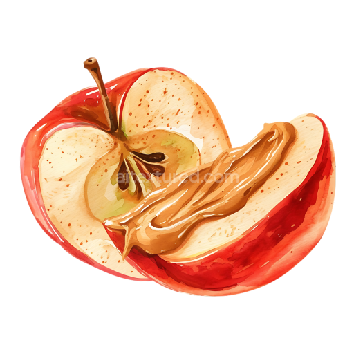 Watercolor Style Apple Slices with Peanut Butter Breakfast Illustration