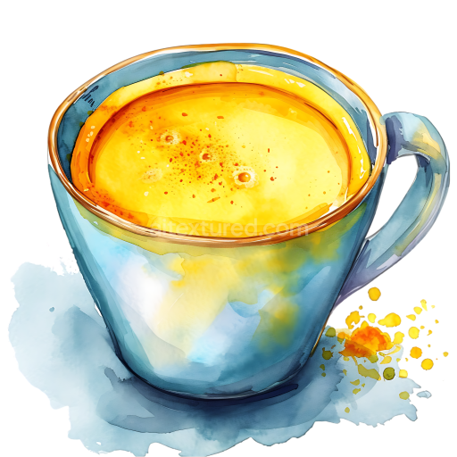 Breakfast Illustration of Golden Milk Turmeric Latte in Blue Mug