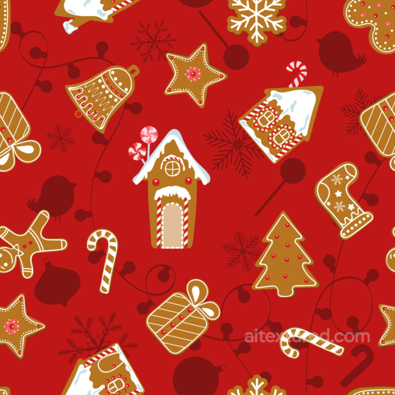 Christmas Holiday Texture of Festive Gingerbread Cookies on Red Background Christmas Holiday texture preview