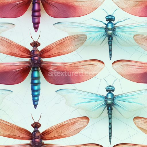 Seamless 3D PBR Texture Featuring Glossy Dragonfly Wings in Red and Blue Tones