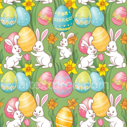 seamless Seamless 3D PBR Easter Digital Paper Texture with Rabbits & Decorated Eggs texture 8k free download PBR