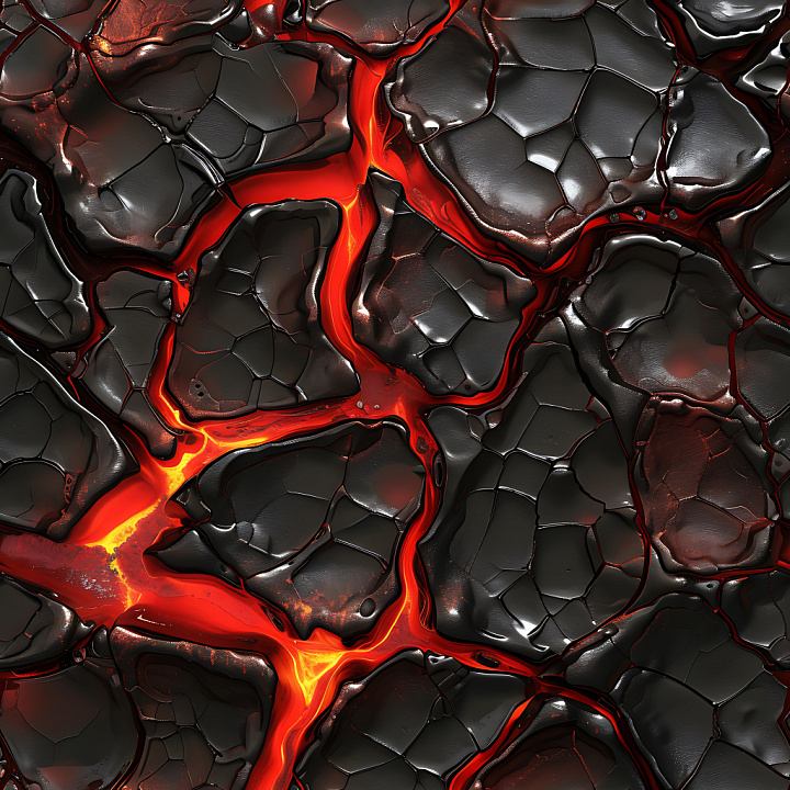 Cracked Volcanic Lava Rock With Glowing Molten Fissures seamless PBR texture preview