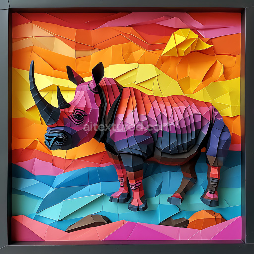 Seamless 3D PBR Texture of Colorful Origami Rhinoceros Pattern