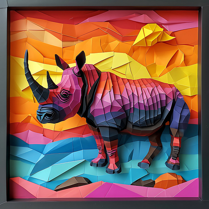 Animal of Colorful Origami Rhinoceros Pattern seamless PBR texture preview