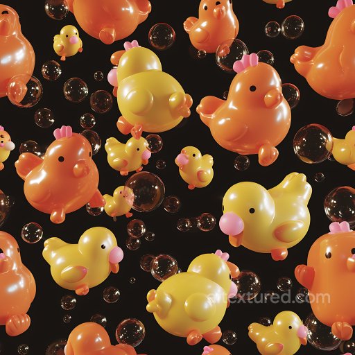 Inflated PBR Texture Featuring Glossy Rubber Duckies and Floating Bubbles seamless Inflated PBR texture