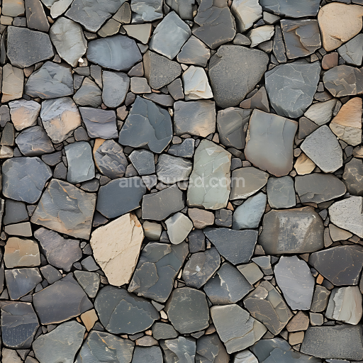 Seamless 3D Weathered Stone Wall PBR Texture with Natural Irregular Slate Blocks