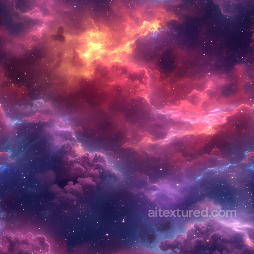 Space PBR Texture Featuring Vibrant Nebula and Cosmic Clouds in Rich Purple and Orange seamless Star, space, planets PBR texture