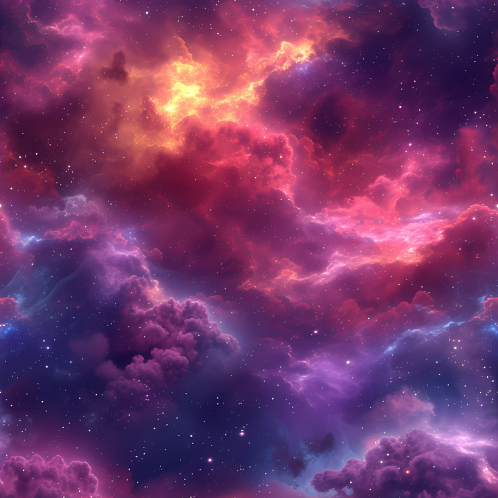 Space Featuring Vibrant Nebula and Cosmic Clouds in Rich Purple and Ora… seamless PBR texture preview