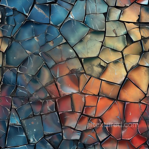 Cracked Ceramic Surface PBR Texture with Multicolor Glazed Shards and Fractured Pattern seamless Cracked & Holes PBR texture