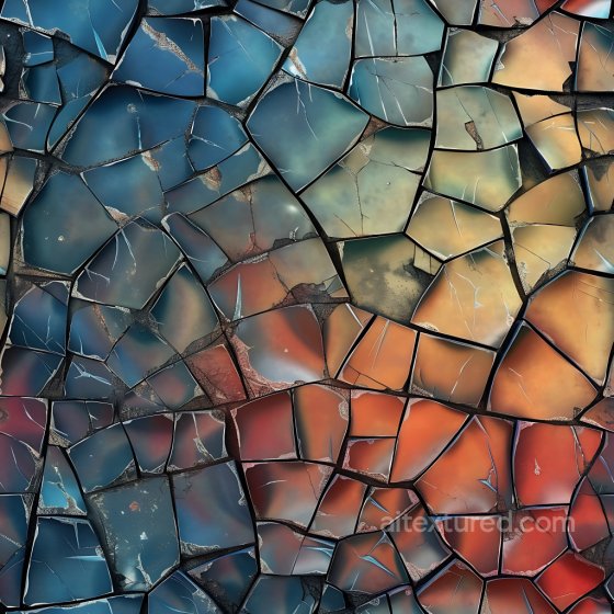 Cracked Ceramic Surface PBR Texture with Multicolor Glazed Shards and Fractured Pattern Cracked & Holes texture preview