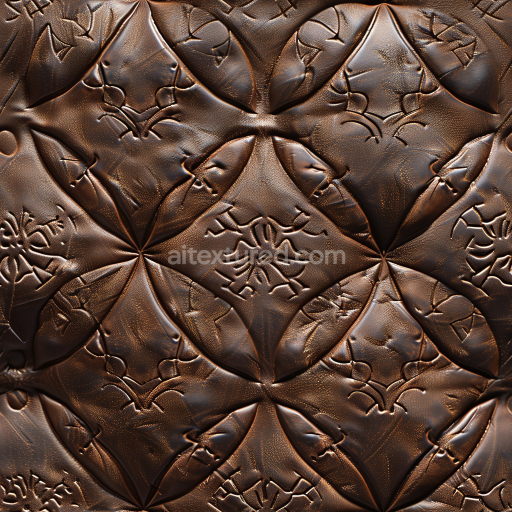 Seamless 3D Embossed Vintage Brown Leather PBR Texture with Quilted Panels