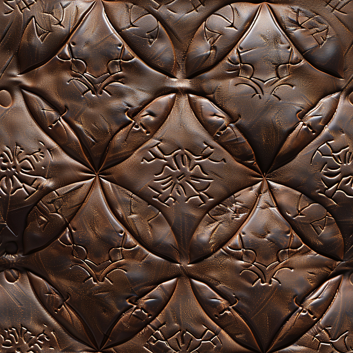 Embossed Vintage Brown Leather with Quilted Panels seamless PBR texture preview