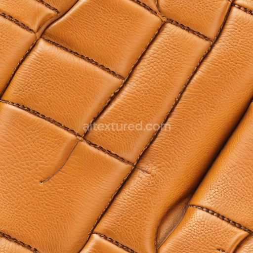 Seamless 3D Quilted Tan Leather PBR Texture Featuring Detailed Grain and Prominent Stitching
