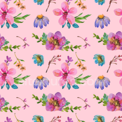 seamless Seamless 3D PBR Floral Watercolor Texture with Pink Background and Colorful Blooms texture 8k free download PBR