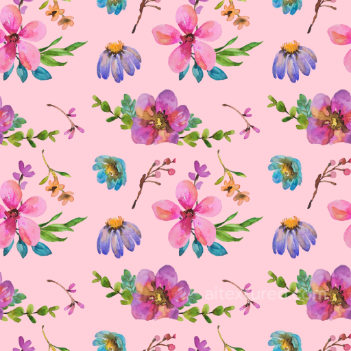 Floral Watercolor Texture with Pink Background and Colorful Blooms seamless Floral PBR texture