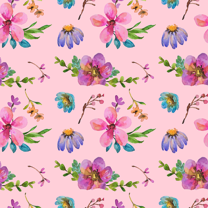 Floral Watercolor with Pink Background and Colorful Blooms seamless PBR texture preview