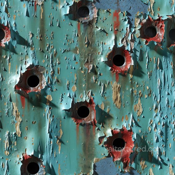 Cracked & Holes Texture of Rusted Metal with Large Holes and Peeling Turquoise Paint Cracked & Holes texture preview