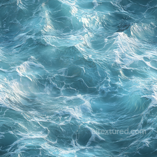 Water PBR Texture of Realistic Ocean Surface with Dynamic Foamy Waves seamless Water PBR texture