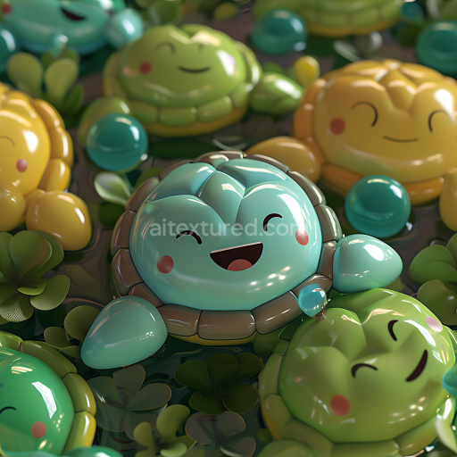 Seamless 3D Inflated PBR Texture of Glossy Cartoon Turtle Shapes in Pastel Colors