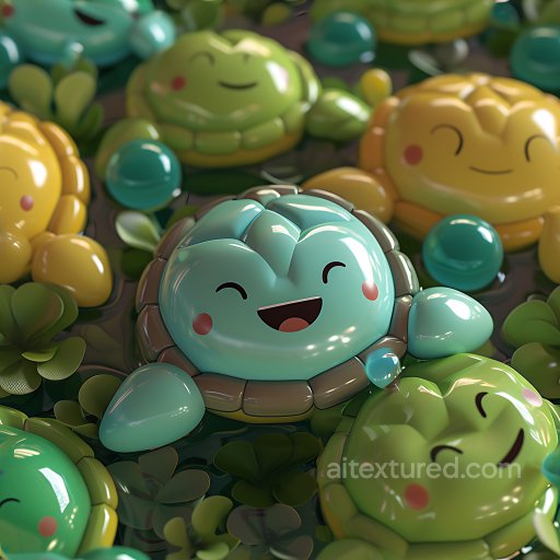 Inflated PBR Texture of Glossy Cartoon Turtle Shapes in Pastel Colors seamless Inflated PBR texture