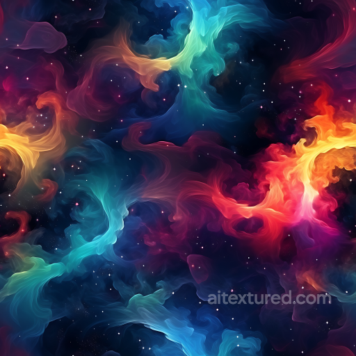 Space PBR Texture Featuring Vibrant Swirling Nebula Clouds in Multi-Colors seamless Star, space, planets PBR texture