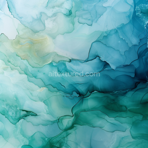 Seamless 3D Alcohol Ink PBR Texture with Teal and Aquamarine Fluid Waves