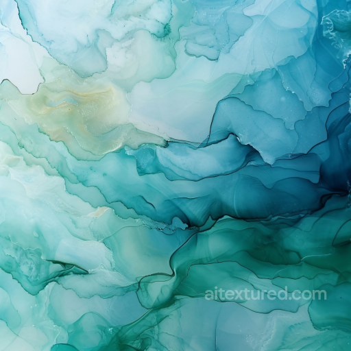 Alcohol Ink PBR Texture with Teal and Aquamarine Fluid Waves seamless Alcohol ink PBR texture