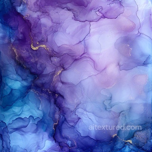 Alcohol Ink PBR Texture Featuring Purple and Blue Fluid Marbling with Gold Veins seamless Alcohol ink PBR texture