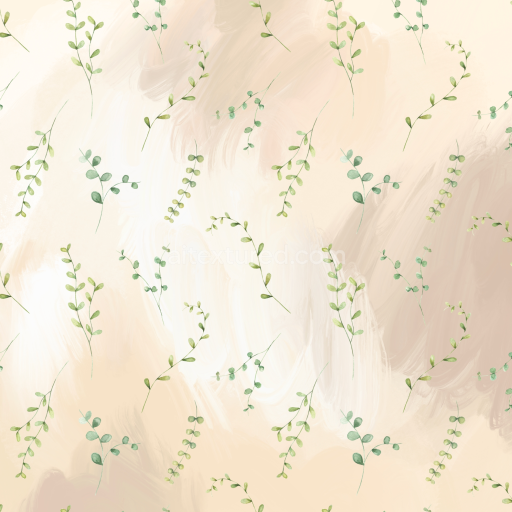 Seamless 3D PBR Texture with Soft Watercolor Greenery Leaf Sprigs on Pastel Background