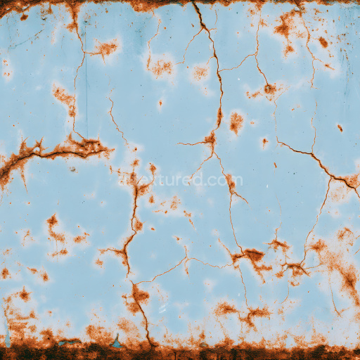 Seamless 3D Rusted Metal PBR Texture with Orange Rust Cracks and Blue Paint Chipping