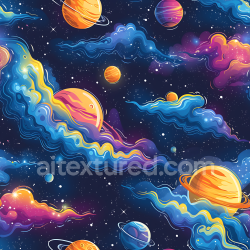 seamless Seamless 3D Space PBR Texture Featuring Vibrant Planets and Stylized Nebula Clouds texture 8k free download PBR