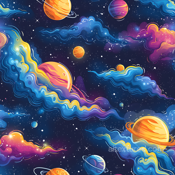 Space PBR Texture Featuring Vibrant Planets and Stylized Nebula Clouds Star, space, planets texture preview