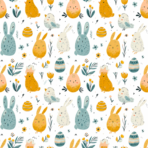 All Easter Digital paper Texture of Cute Hand-Drawn Easter Bunnies and Eggs seamless All Easter Digital paper PBR texture