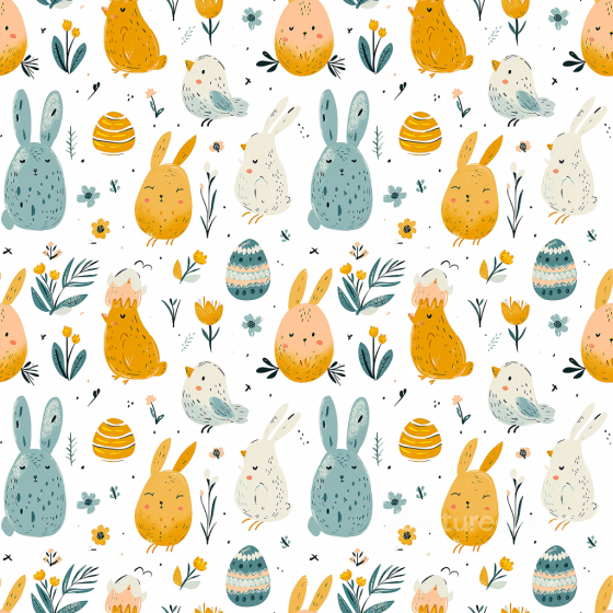 All Easter Digital paper Texture of Cute Hand-Drawn Easter Bunnies and Eggs All Easter Digital paper texture preview