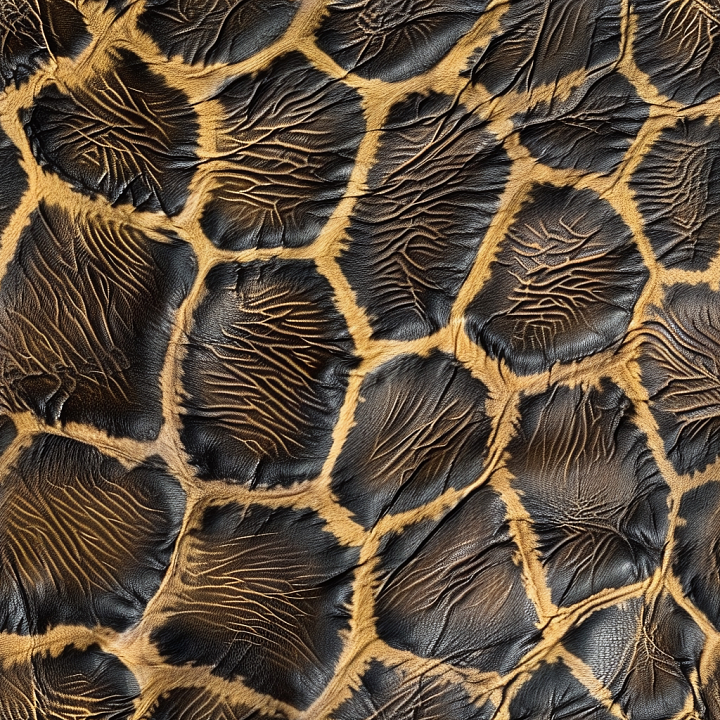 Aged Giraffe Patterned Leather with Natural Wrinkles and Contrast seamless PBR texture preview